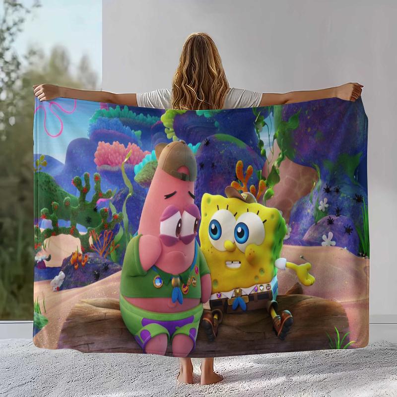 Funny S-SpongeBob Patrick Star Cartoon Flannel Blanket,Ultra Soft Warm Plush Throw for Home Bedroom Bed Sofa Cover Camping gift