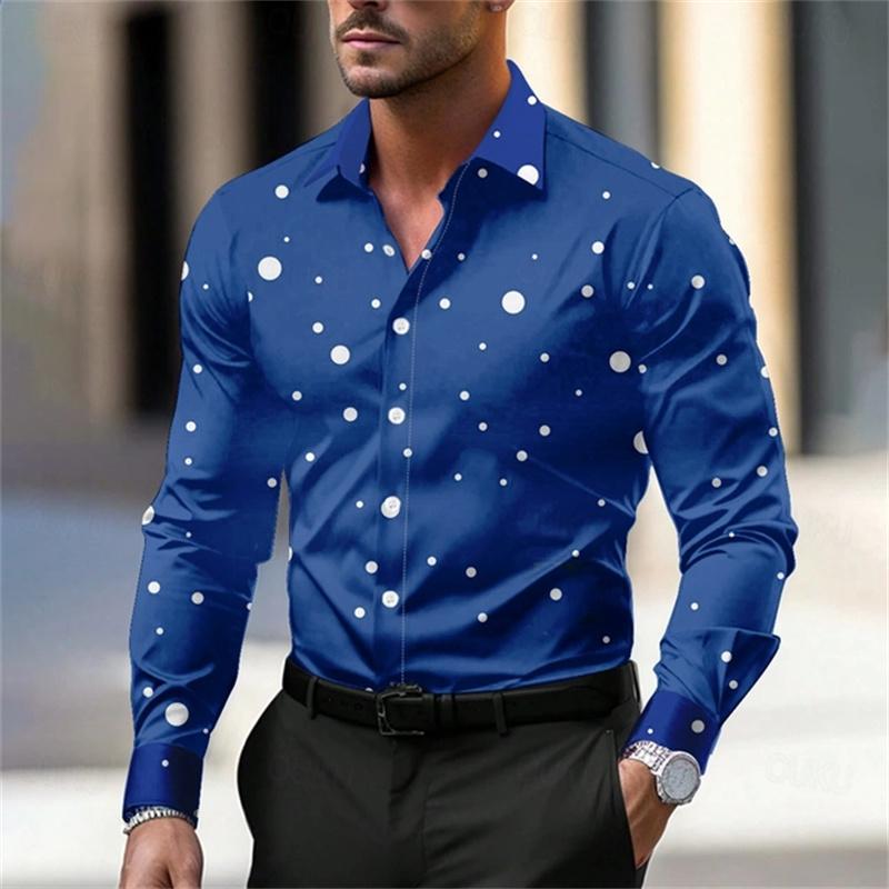 2025 Neues Herren Langarm Gepunktetes Revershemd Lässig Atmungsaktiv Bequem Schlank Mode Outdoor Herren Oberteile XS-6XL Größe