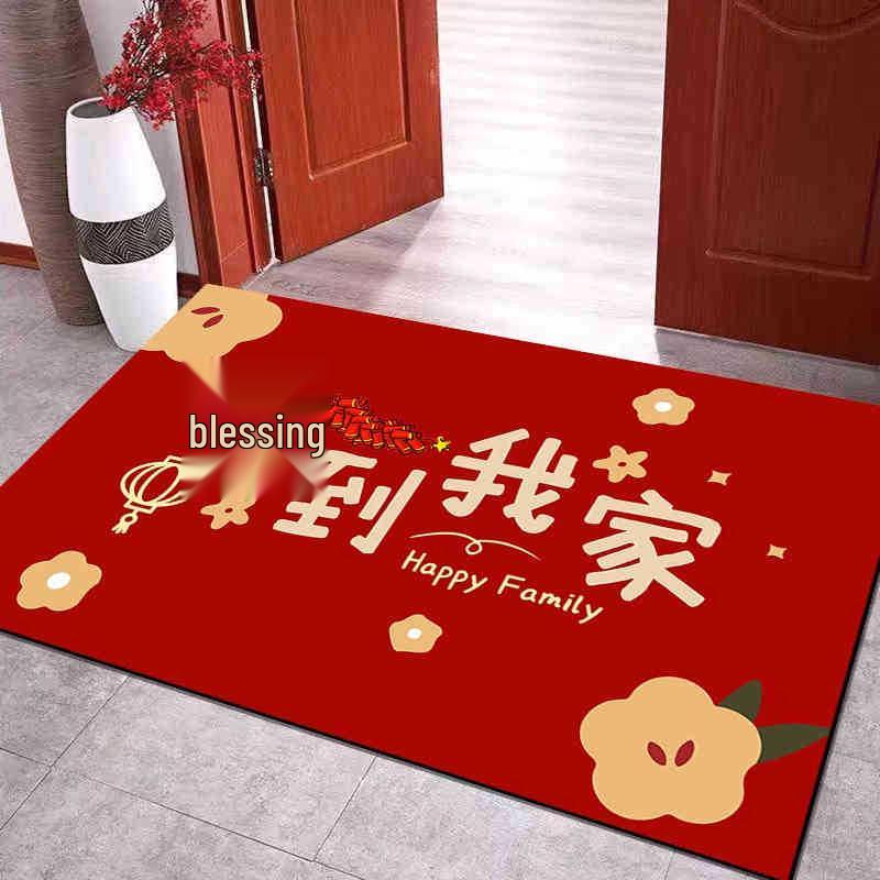 2026 New Year Red Non-slip Wear-resistant Entrance Door Mat Rug for Home and Hallway