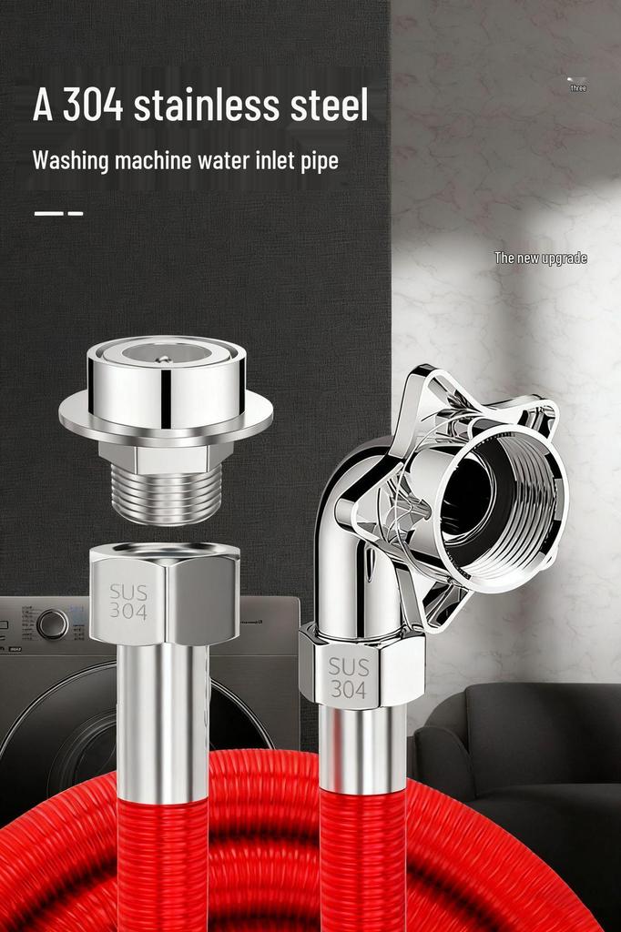 Tubo di ingresso dell'acqua per lavatrice automatica in acciaio inossidabile anti-sgancio, filettatura estesa a 4 punti, resistente al gelo