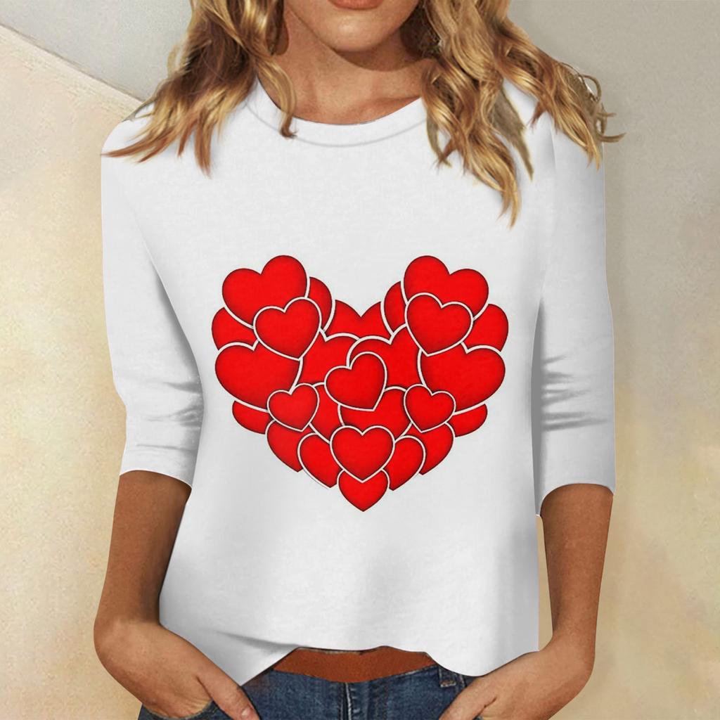 Women's Valentine's Day Print Fashion Casual 3/4 Sleeve Round Neck Top