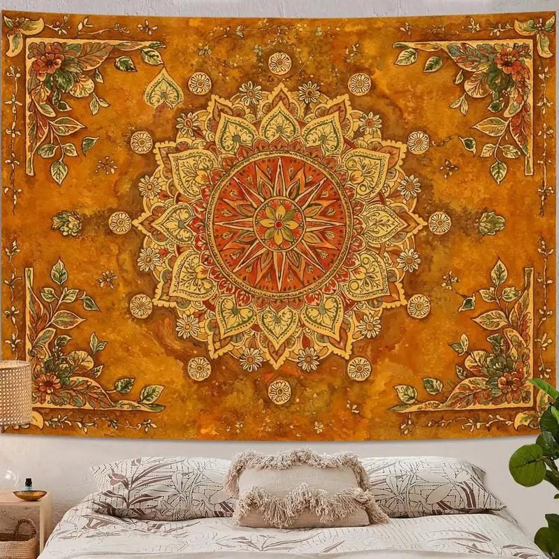 VIKAMA Boho Mandala Tapestry, Vintage Yellow Floral Print Wall Hanging for Bedroom Dorm Living Room Home Decor5