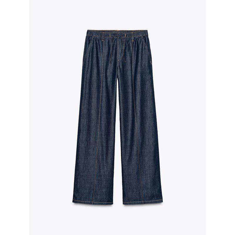 

Za2025 Spring New Women clothes Long sleeve Lapel Shirts 4083024 High Waist Wide Leg Jeans 4083023 Dark blue pants L