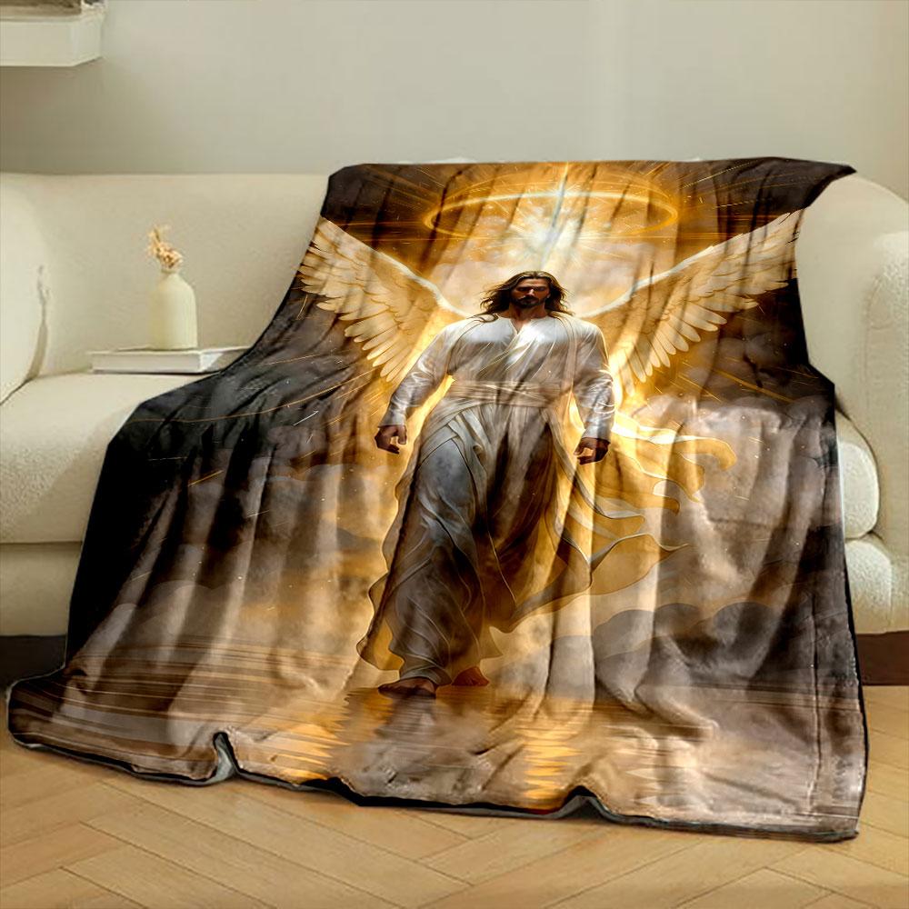 Winged Divine Figure Blanket  Printed Blanket for Living Room Bed Couch lunch break Soft Cozy Blanket for Friend's festival Gift