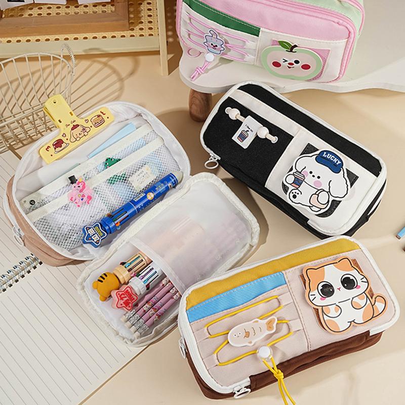 Panda Pencil Bag Green Multi-Layer Large Capacity Pensil Case Cute Cartoon Pen Holder Stationery School Supplies Gift Organizer