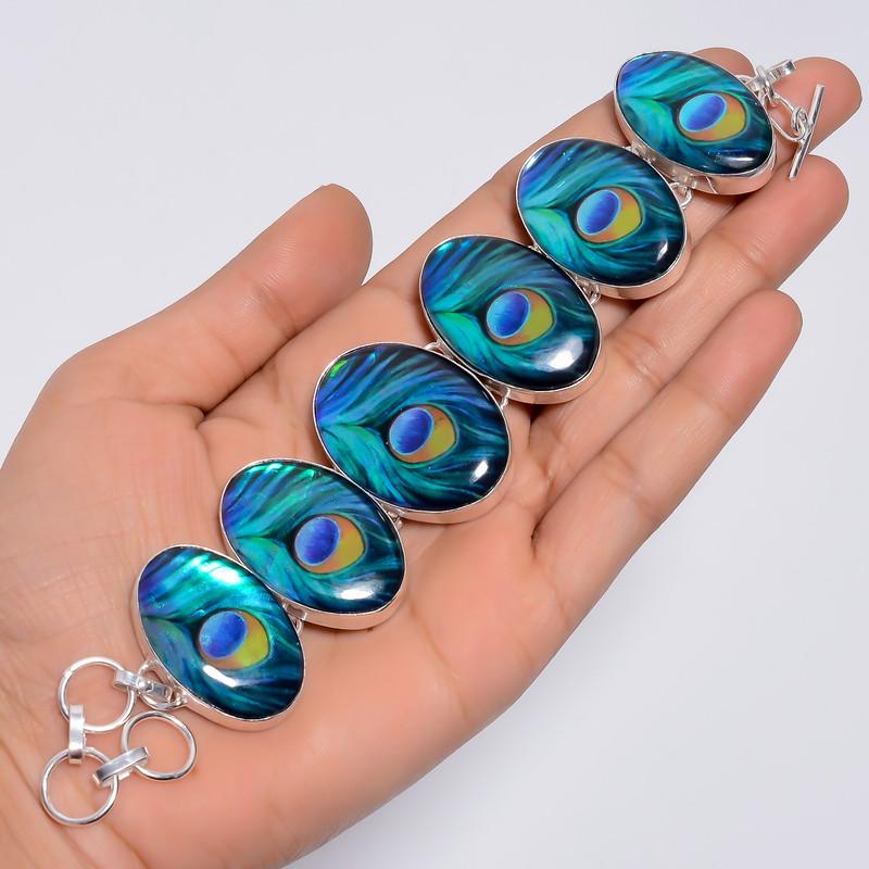 Marvellous Top Grade Qualite 100% Natural Dichroic Glass Oval Shape Ethnic Style Handmade Jewelry 925 Steling Silver Bracelet 7-9" WSJ-5152