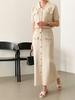 Cross-border Spring High-end Knitted Suit Fashion Polo Collar Buttons + Slim-fit Medium and Long Skirt Knitted Two-piece Set for Women