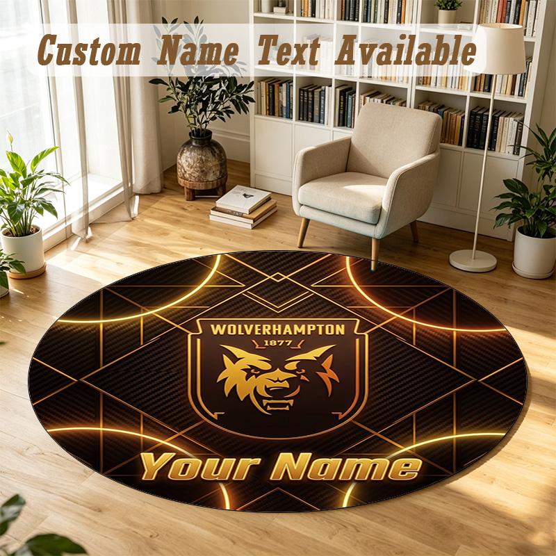 Round Rug Custom NameWolverhampton Wanderers Football Pattern Non Slip Carpet Home Floor Decor