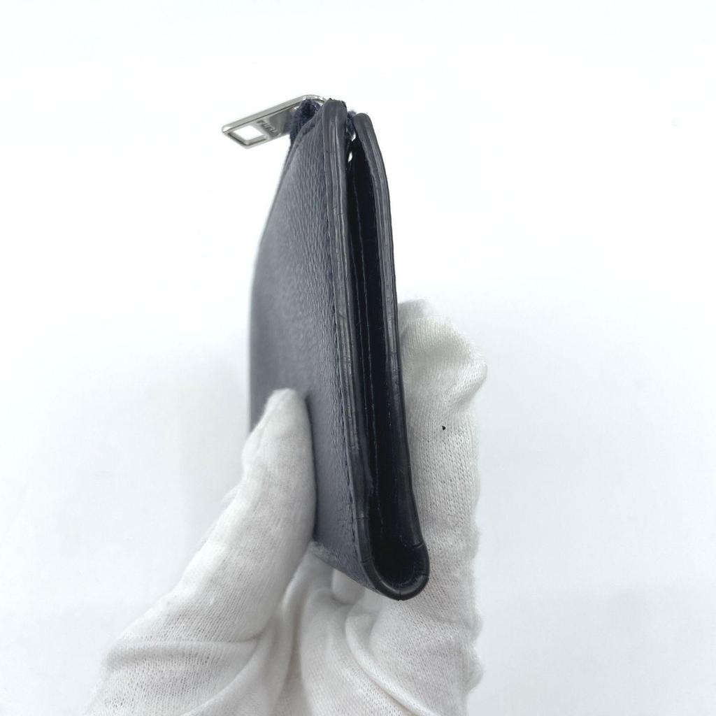 Used FURLA bi-fold card case coin case navy dark blue leather