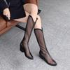 Fashion No Inner Cool Boots Summer New Round Head Mesh Breathable Back Zipper Anti-slip Wear-resistant Square Heel Mid-calf Boots