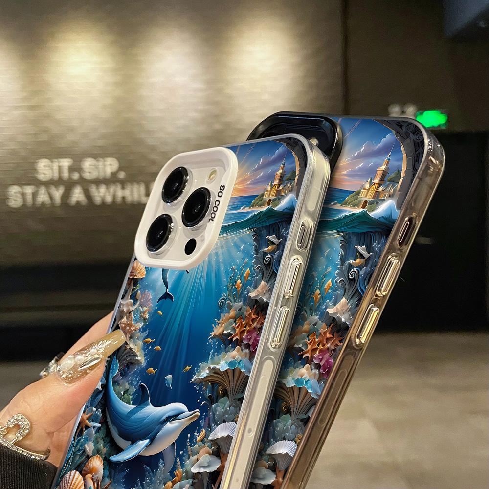 Ocean World Printed Phone Case for iPhone 16 15 14 13 12 11 Pro Max 16E Laser Plated Rice Resistant Hard Phone Case