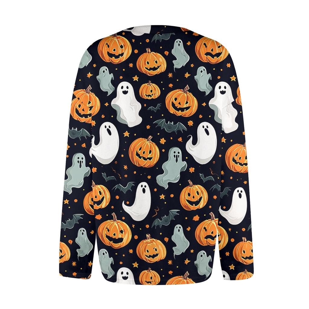 Women's Halloween Print Long Sleeve Knit Cardigan Button Down Coat