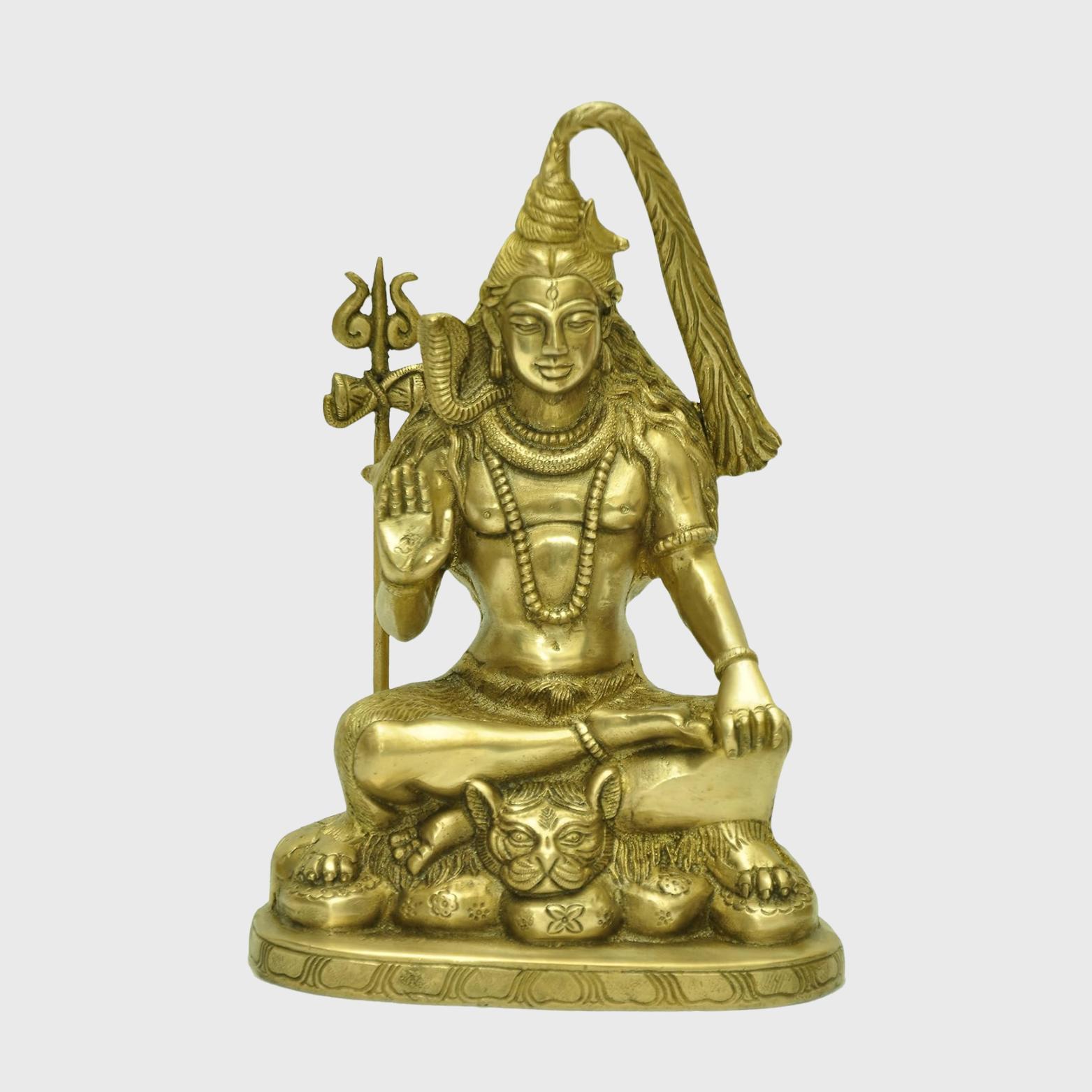 Original Brass Lord Shiva Idol, Lord Shiva Shankar Statue, Gold - 26 Cm