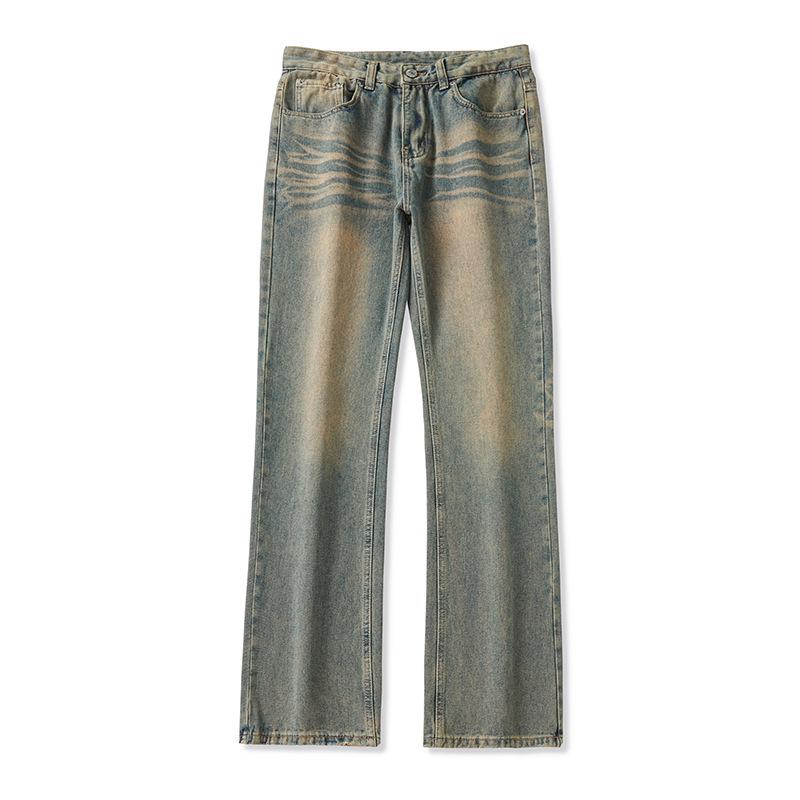Men's Washed Retro Blue Micro-Flare Jeans - Spring/Summer Straight Loose American Trend, Wide Leg Long Pants