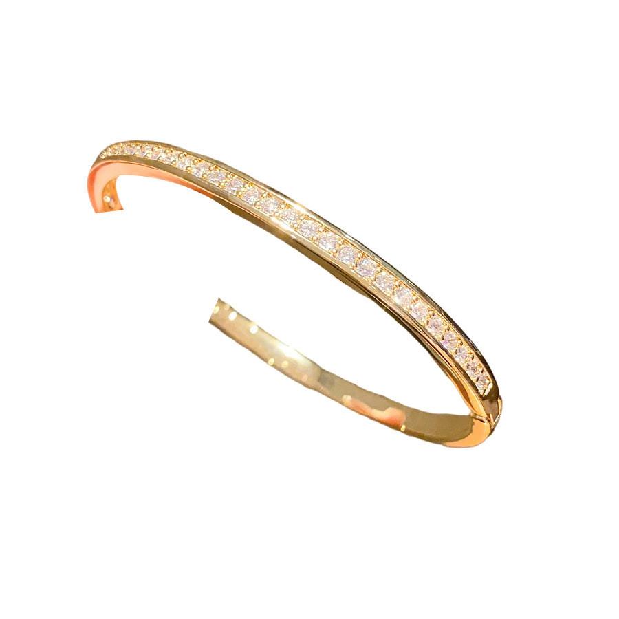 24k Gold Plated Bangle Copper Jewelry With Zircon Embellishments For Elegant Women
