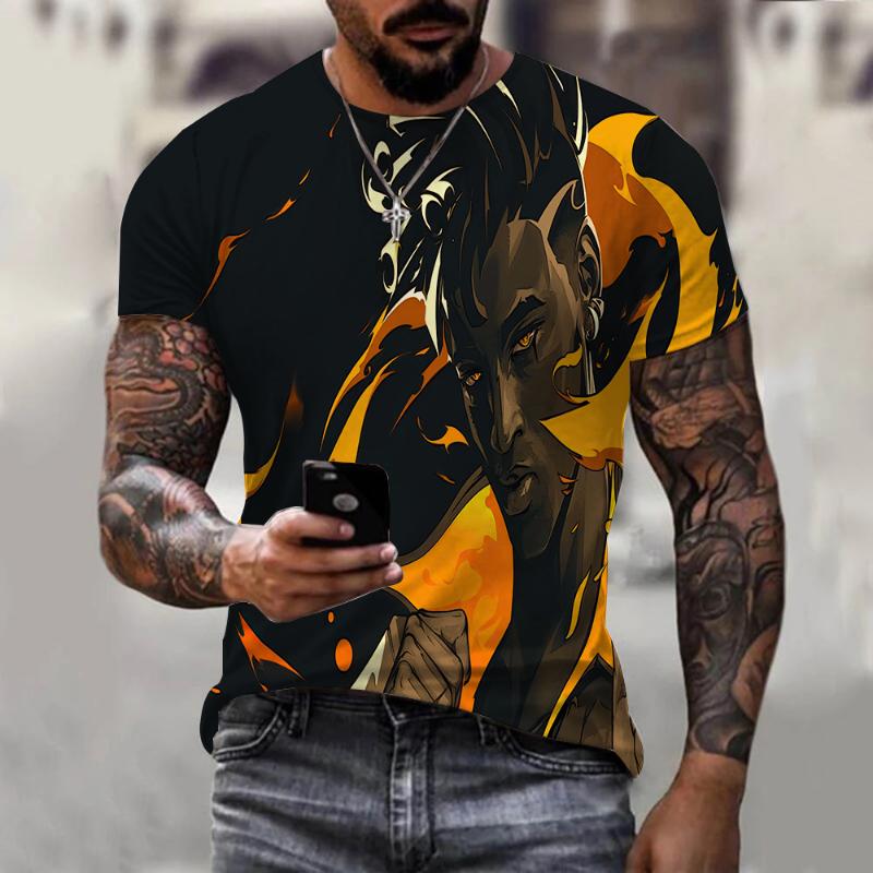 Fashion Men s Crew Neck Short Sleeve 3D Color Printing Cartoon Short Sleeve Crew Neck T-Shirt XS