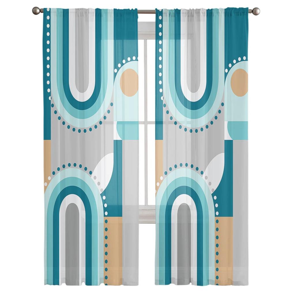 Medieval Geometry Abstraction Color Bedroom Transparent Sheer Curtains Holiday Decoration Window Voile Tulle Curtain