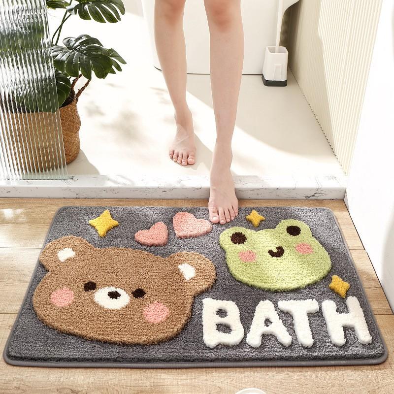 Plush Animal Bathroom Mat Non-Slip Absorbent Floor Rug Shower Entrance Washroom Decor Cartoon Style