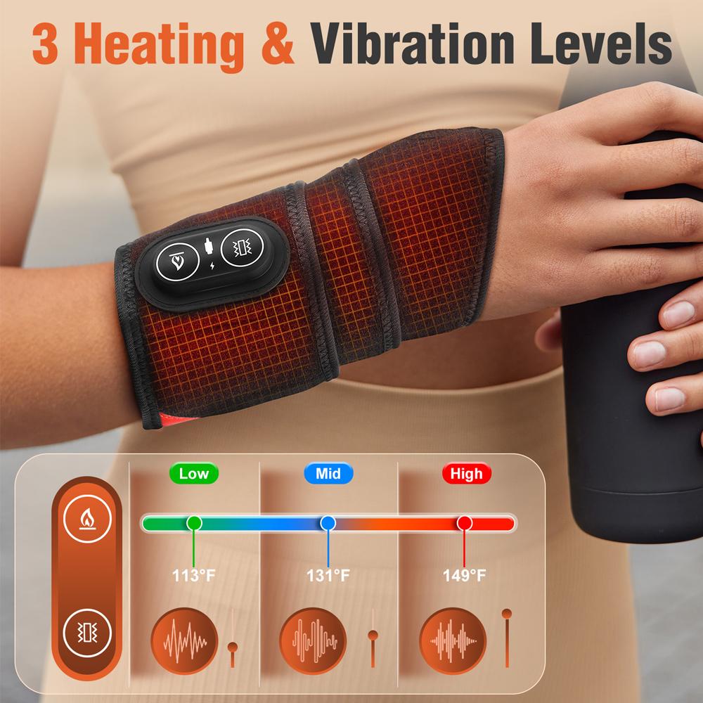 3 Levels Vibration Hand Massager Belt Red Light Therapy Wrist Protector LED Infrared Heating Pad Knee Neck Hand Warmer Wrap