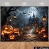 2D Flag - Halloween-themed Banner Background, Pumpkin Lanterns, Ancient Castle, Moonlit Night, Bat Theme Patternzyc