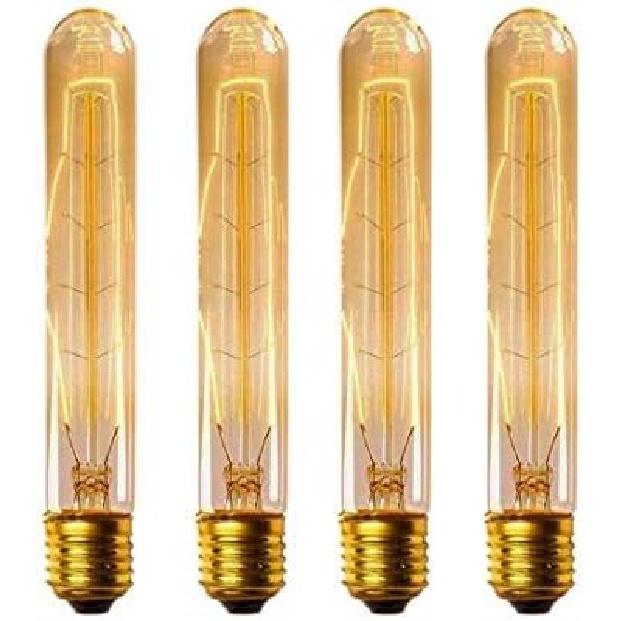 CTKcom T9/T185 40W Vintage Edison Light Bulbs E26 E27 Base(4 Pack)- Tubular Bulb Nostalgic Tungsten Filament Antique Incandescent Bulb Golden Tinted