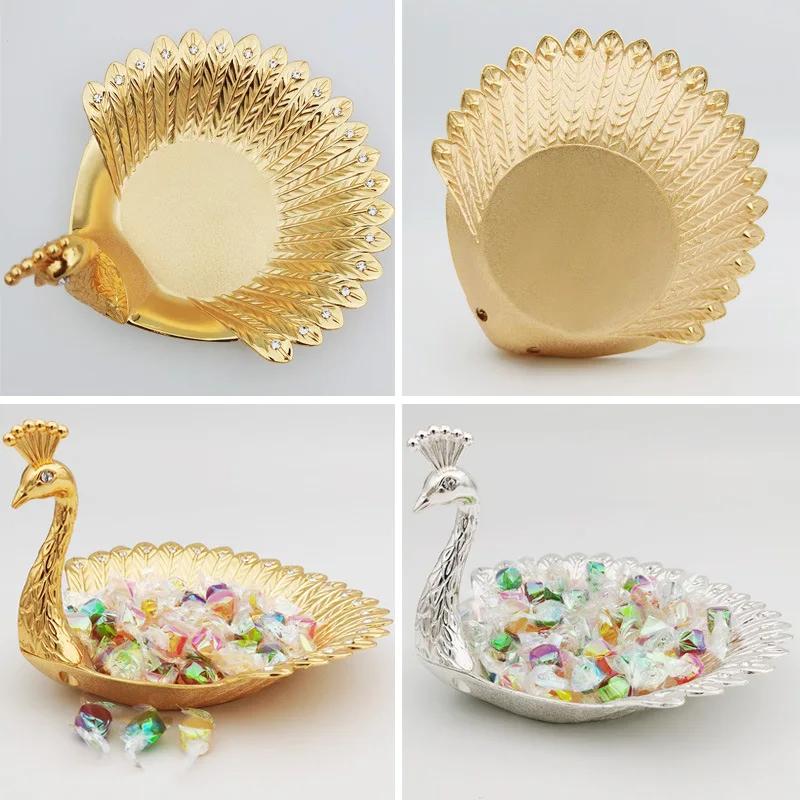 Metal Creative Peacock Plate Nut Fruit Plate Candy Snack Storage Snack Plate Home Living Room Dried Fruit Plates Decoration