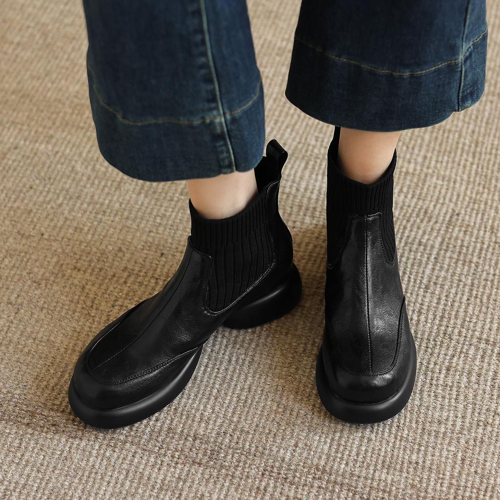 40-43 Large Size Boots Thick-Soled Thick-Heeled Short Boots Women'S Autumn And Winter Wool Cigarette Boots Medium-Heeled Women'S Boots