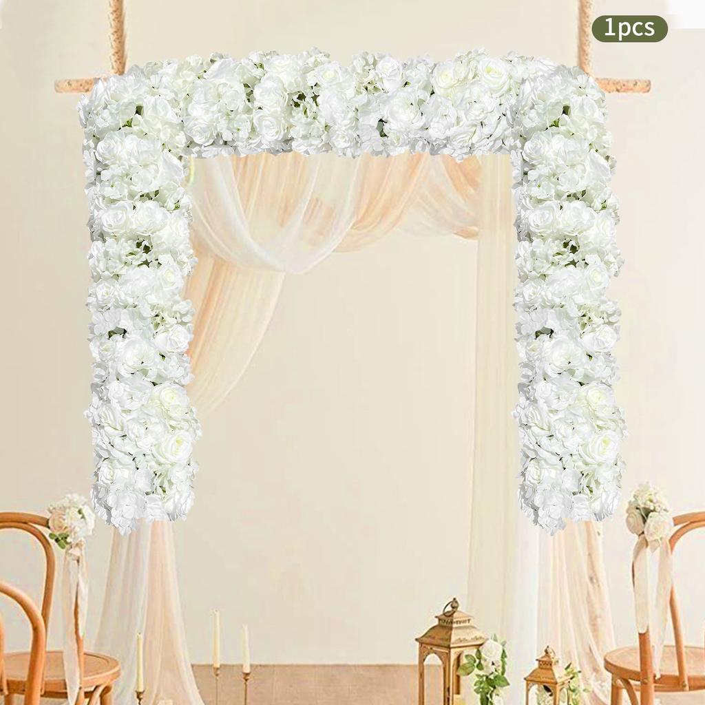 Artificial Silk Flower Row – Dahlia, Rose & Hydrangea – 39.4 Inch Realistic Faux Flowers for Wedding, Party & Home Decor – White