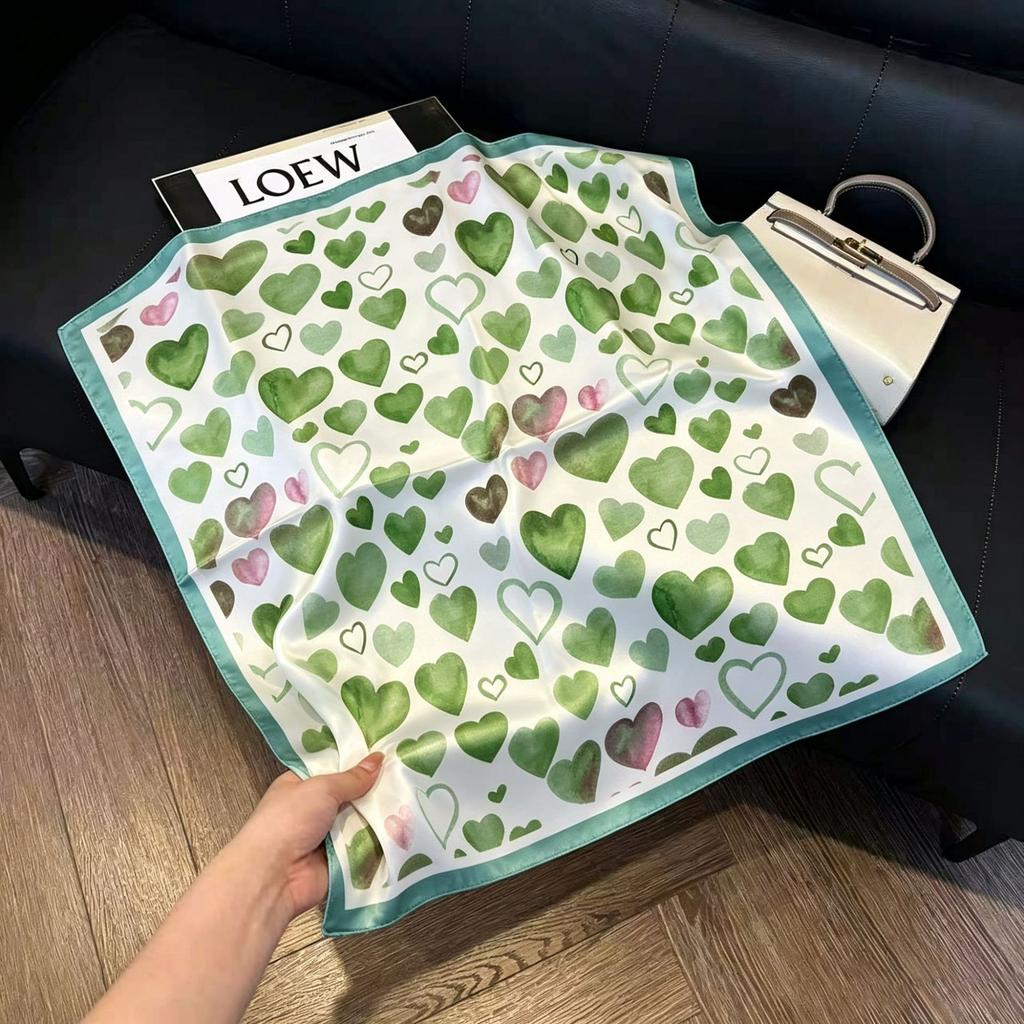 71Cm New Chinese Simulation Silk Square Scarf Soft and Skin-friendly Ink Flower Rhyme Printing Silk Scarf Neck Sunscreen Small Scarf