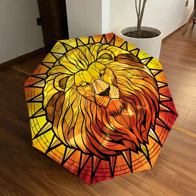 1pc Lion Stained Glass Artwork Umbrella with Plastic Handle,Suitable for All Seasons Home Travel Outdoor UmbrellaDD1320