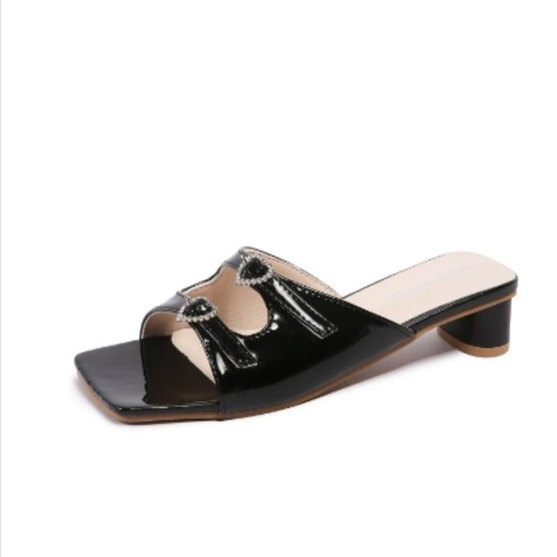 

Fashion 2025NewComfortable Low Heel Square Head Sandals Sweet Bow Silk Thick Heel Slippers for Ladies Outwear Red Slides Red heels Black 35 чёрный