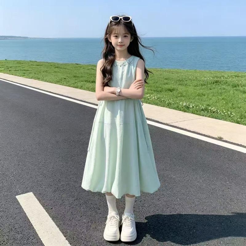 

Sweet Mint Green Dress for Girls - Summer Children s Loose Princess-style Dress 130 мятный зеленый