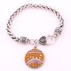 Full Rhinestones Round Softball Baseball Pendant Heart-shaped Lock Men and Women Bracelet
