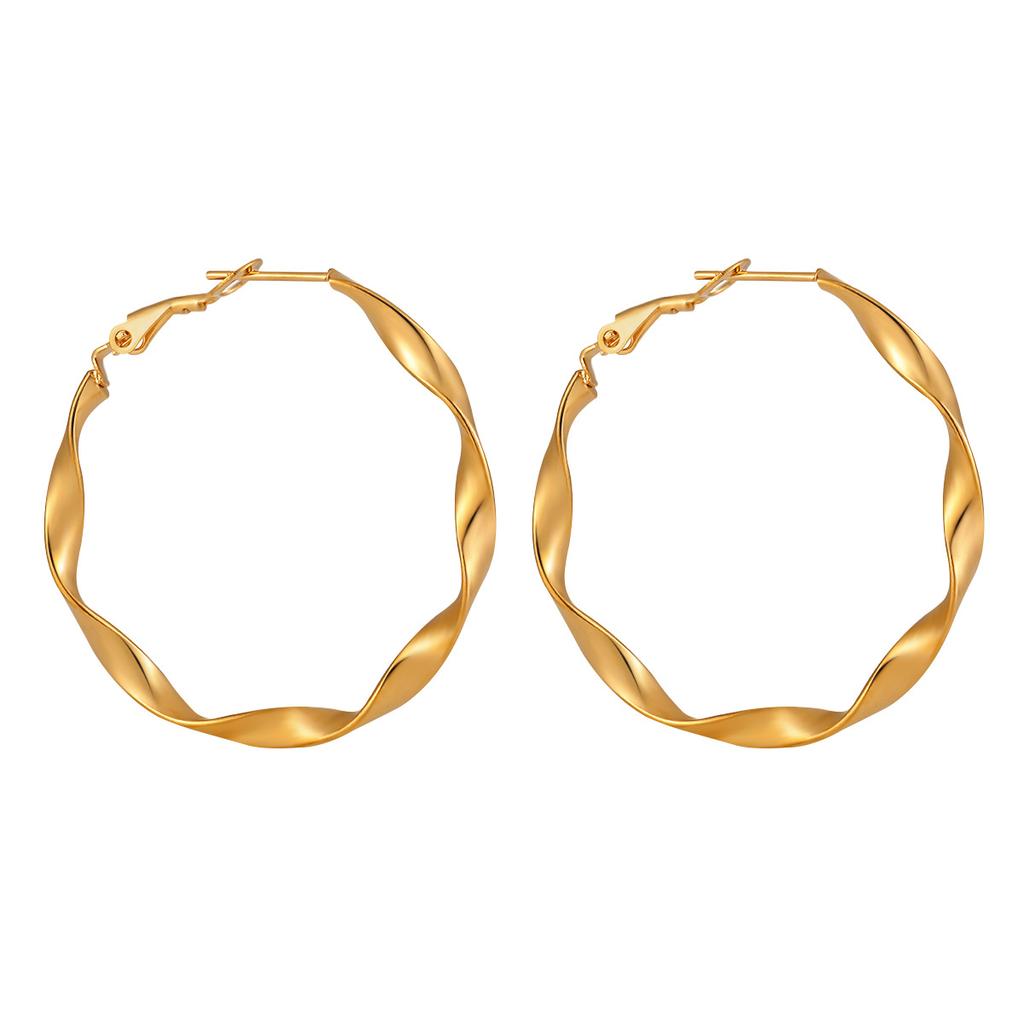 Waterproof Hypoallergenic Stainless Steel PVD Plated Twisted Irregular Textured Huggie Earrings Custom Logo Women Trendy Daily