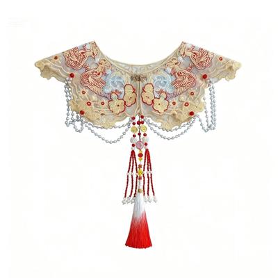 Floral Tasseled Collar Yunjian Accessory Embroidered Collar Oriental Ancient Art Traditional Flower Shawl Collar Lapel