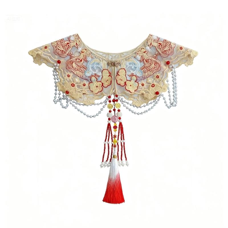 Embroidered Half Shirt Floral Collar Red Spread Lapel Ancient Art Collar Sweet Shawl Floral Decorative Shawl 1