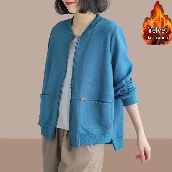 

Korean Style Women s Loose Baseball Hoodie Jacket L [50-57.5 kg]