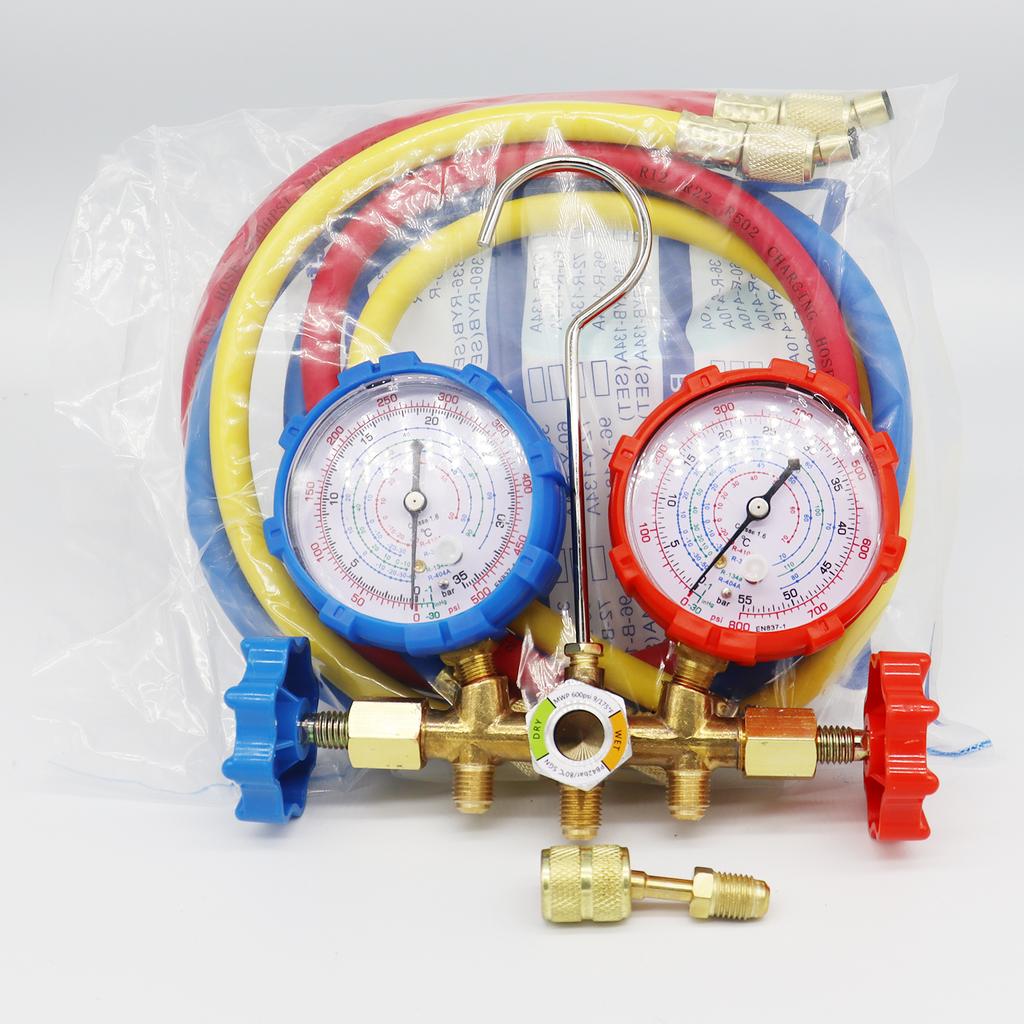 R410a 3 Way AC Diagnostic Manifold Gauge Set for Freon Charging Fits R32 R410a R-404A R-134a Refrigeration Manifold Gauge Air