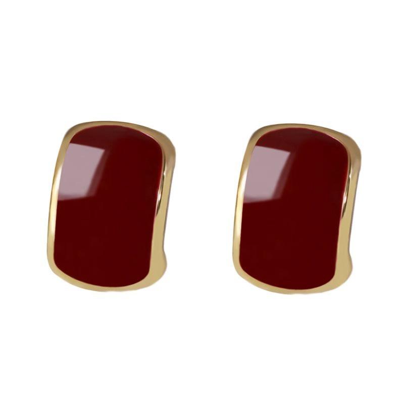 2023 Red Enamel Oil Painting Stud Earrings: New Retro Hong Kong Style Holiday Accessory