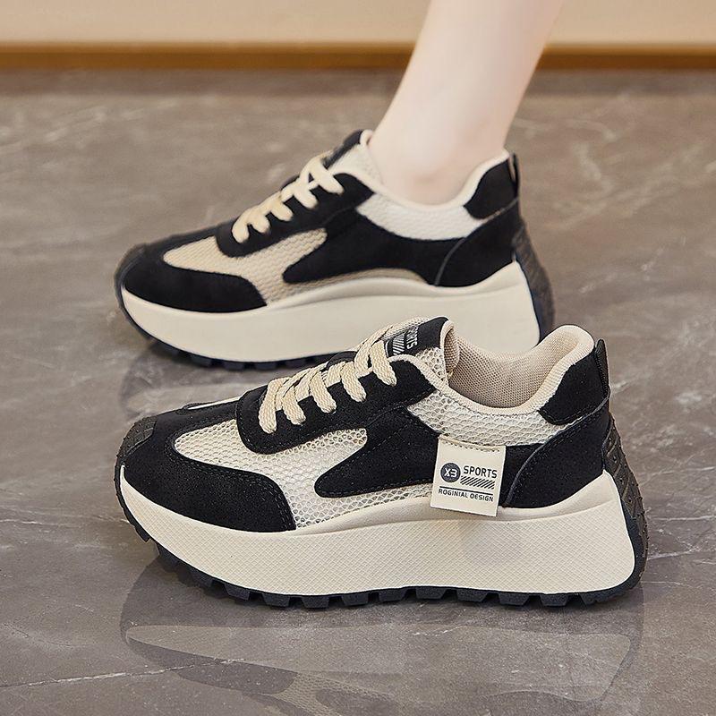 Summer New Women's Shoes Thick Bottom Popular Comfortable Casual Sneakers Outdoor Breathable Patchwork Leather Vulcanized Shoes