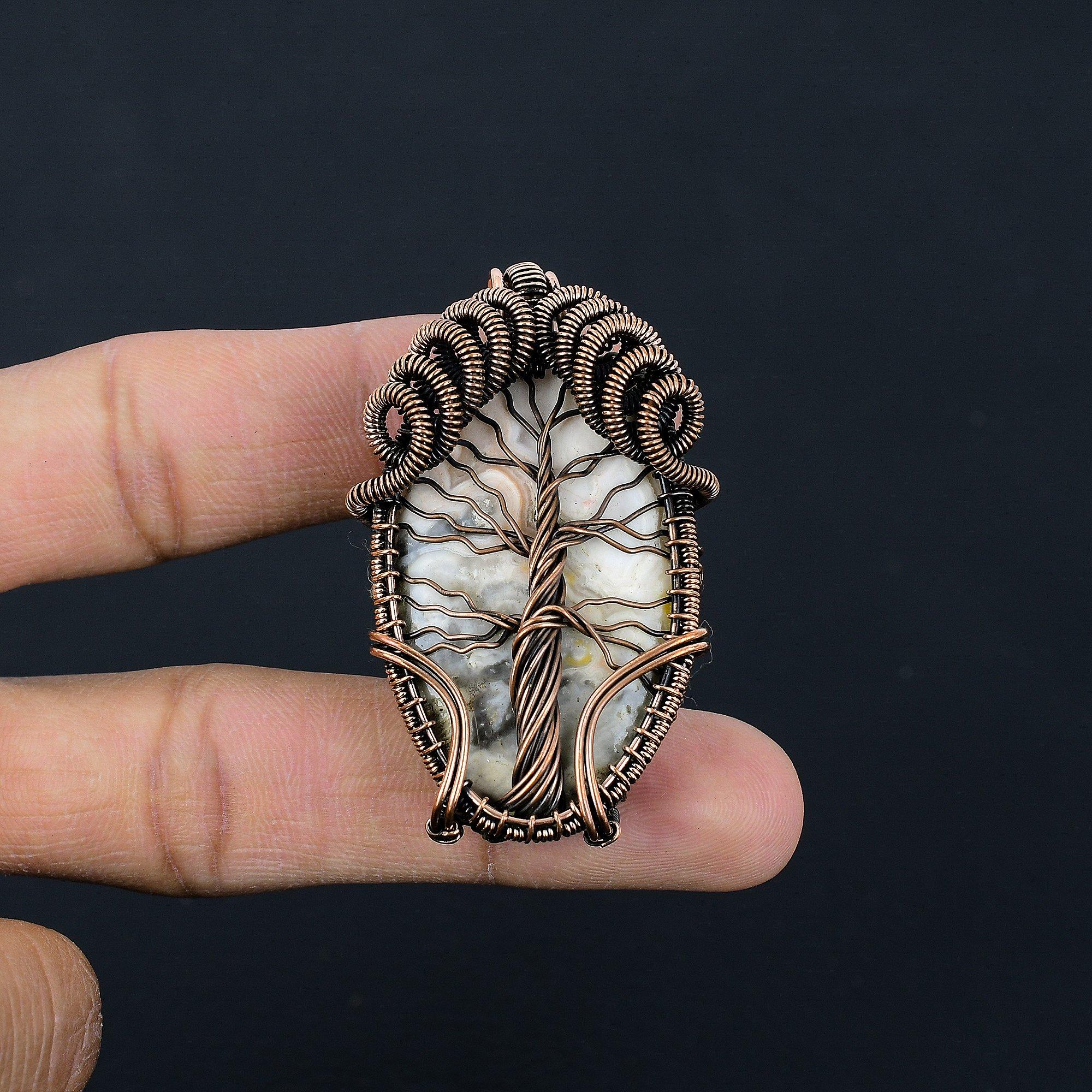 

Tree Of Life Crazy Lace Agate Gemstone Pendant Handmade Jewelry, 999 Copper Wire Wrapped Pendant Sodalite Jewelry, Gift For Her Women Pendant 2.55 Inches