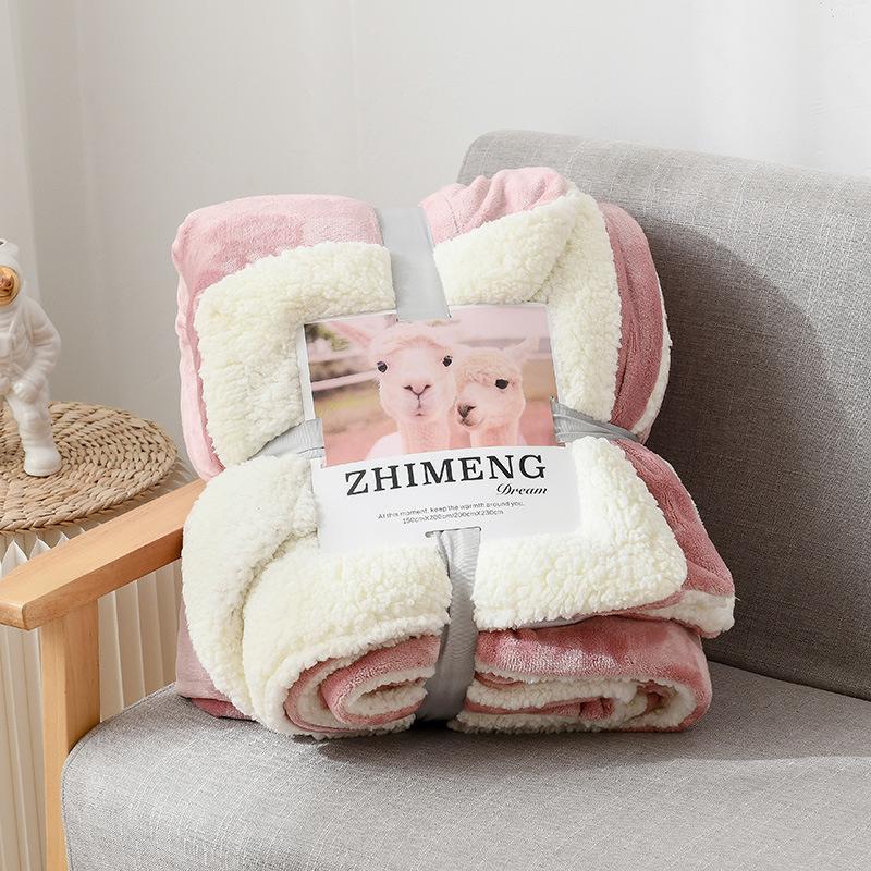 Winter Doppelschicht Korallenfleece & Lammwolle Einfarbig Decke