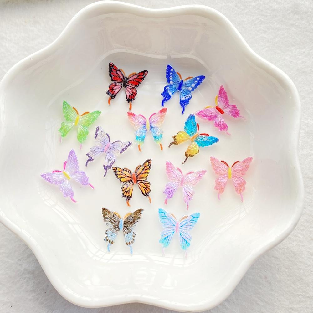 50pcs Resin Cute Mini cartoon Colorful Butterflies Nail Art Flatback Scrapbook DIY Wedding Applique Jewelry Accessories Crafts