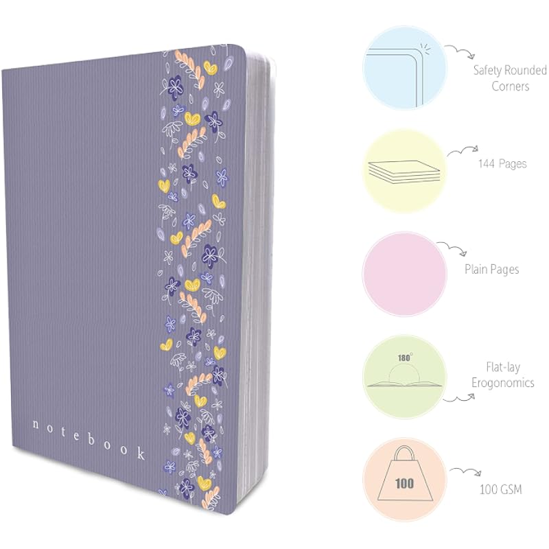 Factor Notes Notebook: 100 Gsm Ivory Shade Paper Journal Diary, A5, 144 Pages (The Lavender Wildflower, Plain)