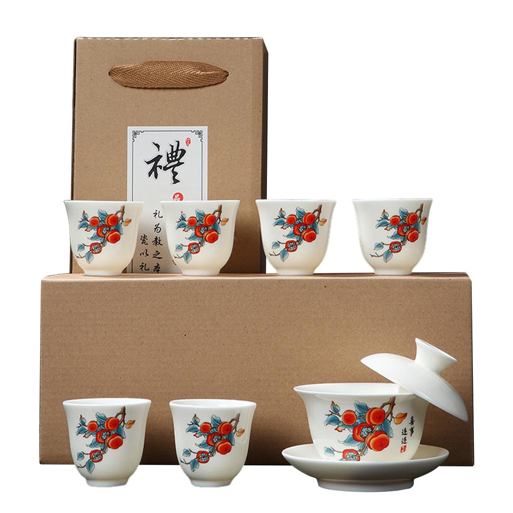Premium Porcelain Gai Wan Tea Set For Home Traditional Chinese Brewings Household Hand Grasp Bowl Set For Household
