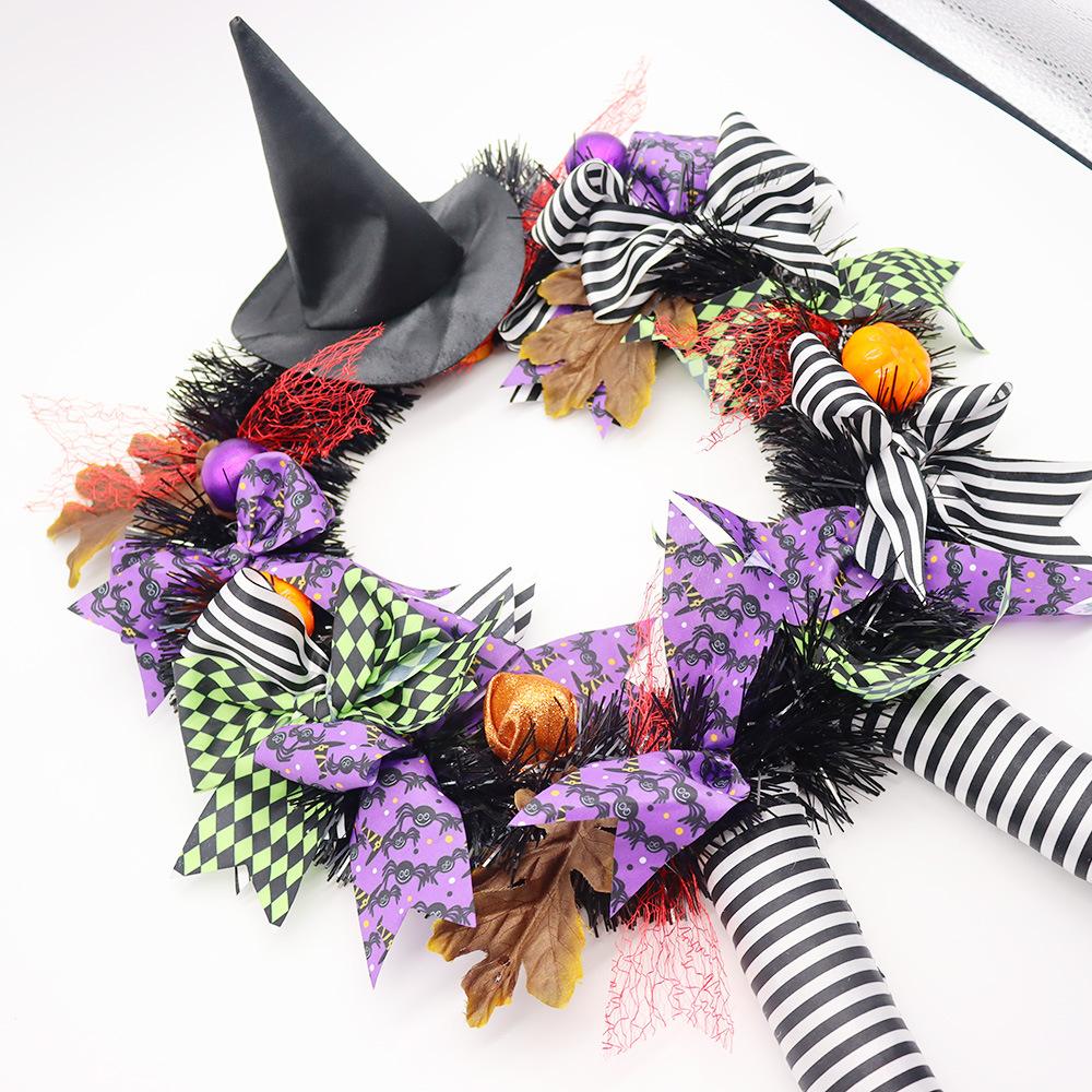 Halloween Horror Ornament Wreath Door Hanging Decoration Bow Witch Hat Leg Wreath Carnival Party Gifts Home Halloween Decor