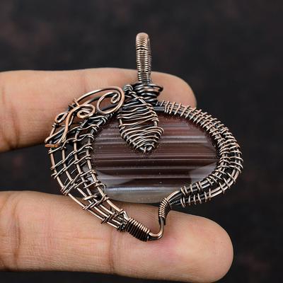 Botswana Achat Edelstein Anhänger Kupferdraht Gewickelter Schmuck Handgemachter Kupfer Anhänger Einzigartiges Design Anhänger Drahtwickel Anhänger Verlobungsgeschenke