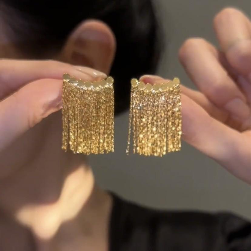 French Minimalist Gold Tassel Earrings: Luxurious, Versatile, High-End Studs