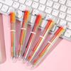 Cute Cartoon Multi-color 6-color Ballpoint Pen Press Pen Colorful Medium Oil Pen Stationery Switch Easily