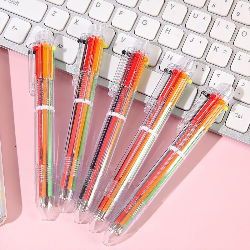 Cute Cartoon Multi-color 6-color Ballpoint Pen Press Pen Colorful Medium Oil Pen Stationery Switch Easily